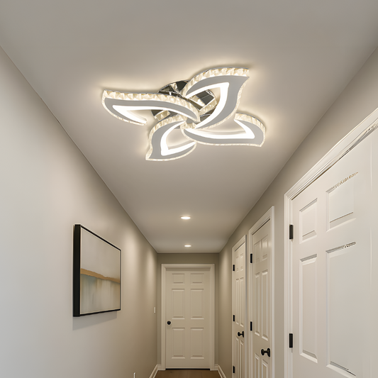 Lustra LED Alejandro cu Telecomanda, 71W, 4 Flori, Lumina Dimabila Rece/Calda/Neutra, Crom