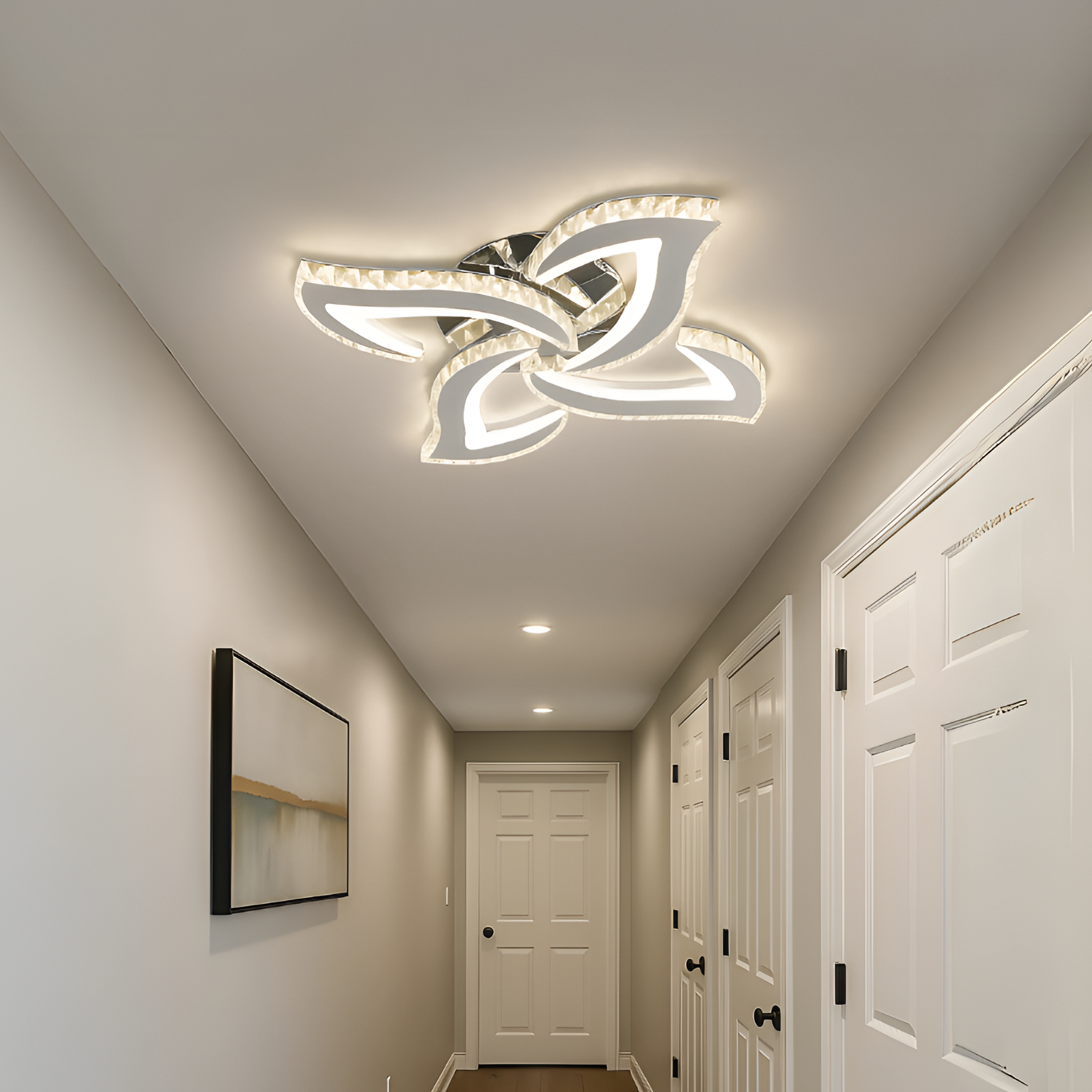 Lustra LED Alejandro cu Telecomanda, 71W, 4 Flori, Lumina Dimabila Rece/Calda/Neutra, Crom Lustre LED cu Telecomanda Default Title Alessandro Design