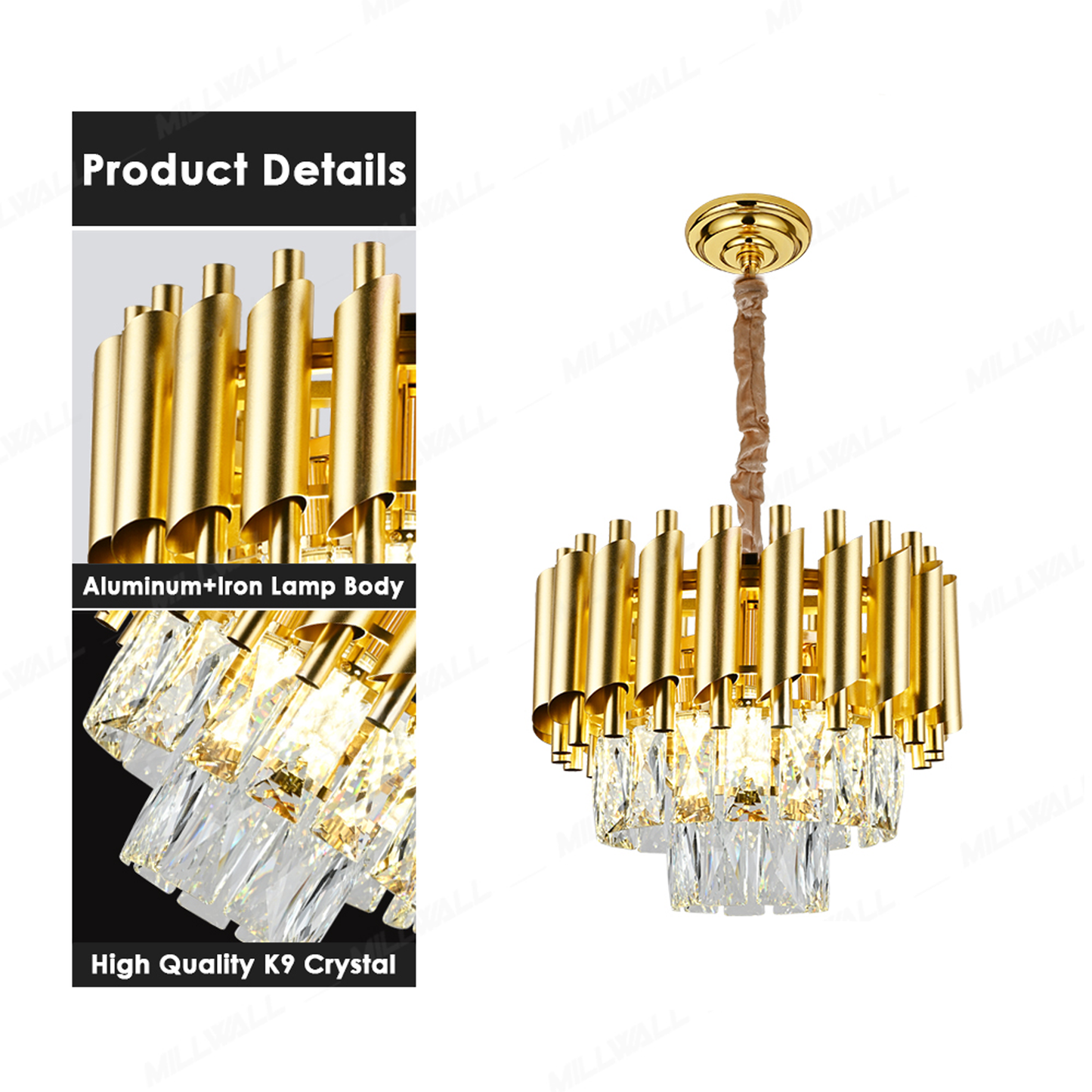 Candelabru Cristal VERSAILLES Petito 3xE14, Diametru 30cm, Auriu, Inaltime Reglabila, Metal si Cristal