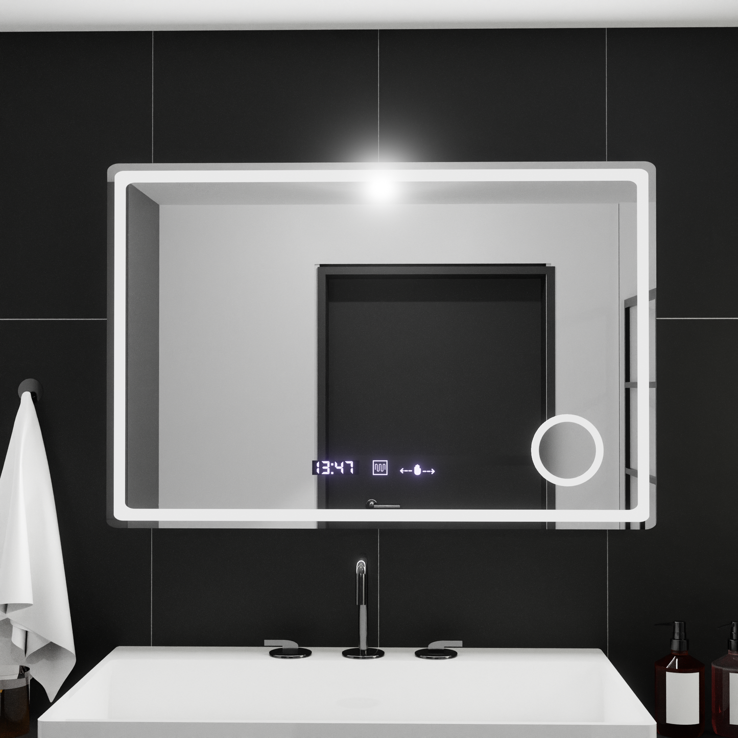 Oglinda LED Rectangulara, 90x60cm, Velour MotionGlow Marcello, Sistem Dezaburire, Ceas & Termometru, Lupa Cosmetica, Dimabila Oglinzi Marcello Default Title Alessandro Design