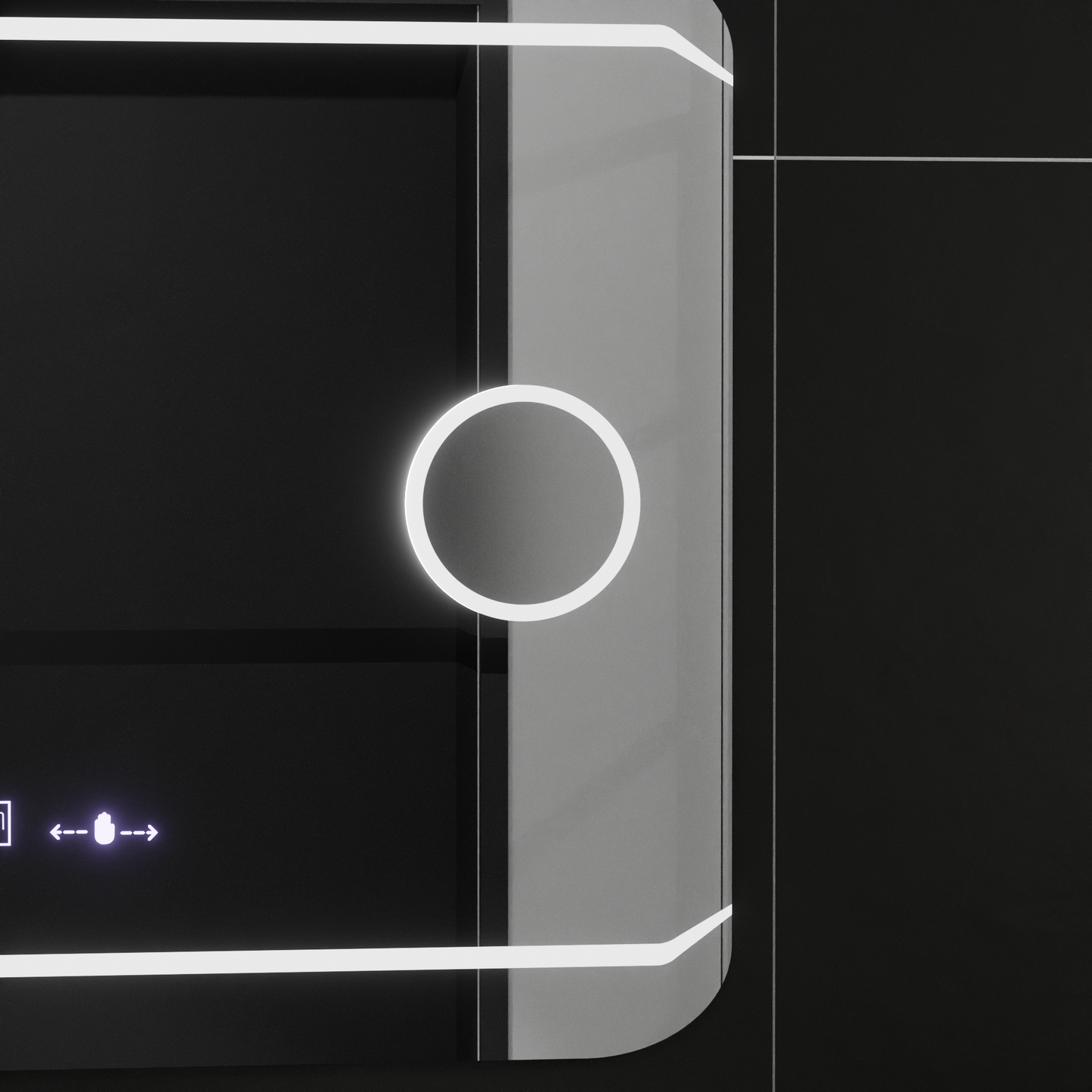 Oglinda LED Rectangulara, 80x60cm, Stile MotionGlow Marcello, Sistem Dezaburire, Ceas & Termometru, Lupa Cosmetica, Dimabila