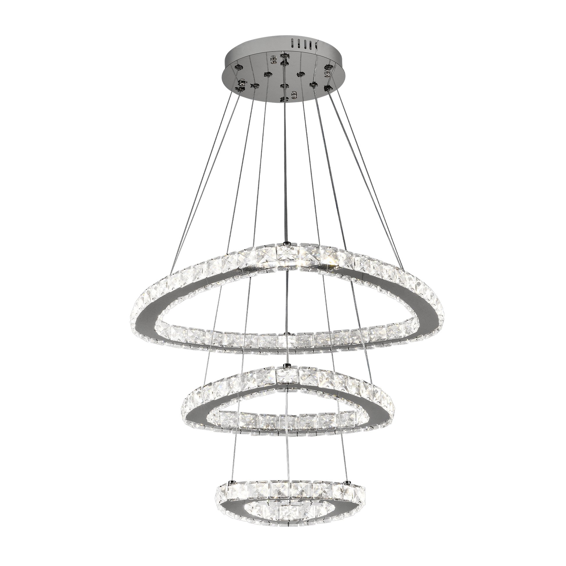 Lustra LED suspendata cu telecomanda si cristal PRISM LUMORA 63W, 3 Cercuri, lumina Rece/Calda/Neutra, Dimabila, Crom Lucios, Inaltime Reglabila Lustre LED cu Telecomanda Default Title Alessandro Design
