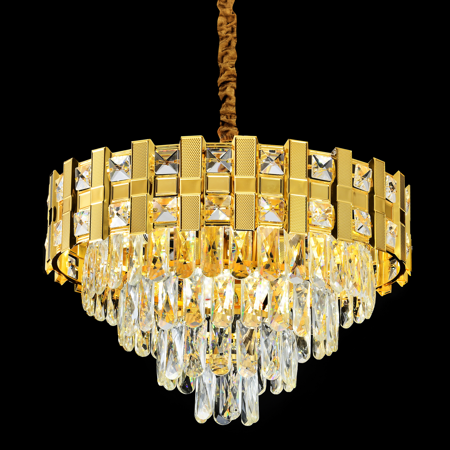 Candelabru Cristal BRAN Eleganza 8xE14, Diametru 50cm, Auriu Lucios, Inaltime Reglabila Candelabre Cristal Default Title Alessandro Design
