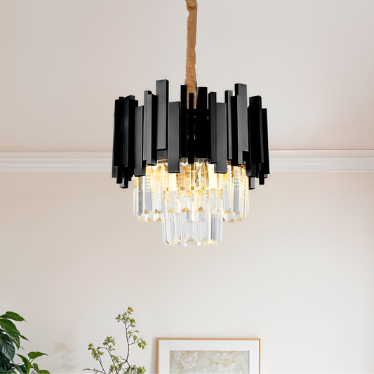 Candelabru Cristal BLOIS Petito 3xE14, Diametru 30cm, Negru, Inaltime Reglabila