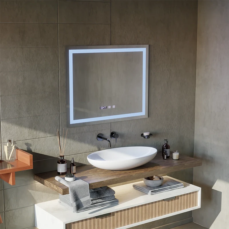 Oglinda LED Touch MODENA Sistem Dezaburire, Ceas si Temperatura 80x60 cm