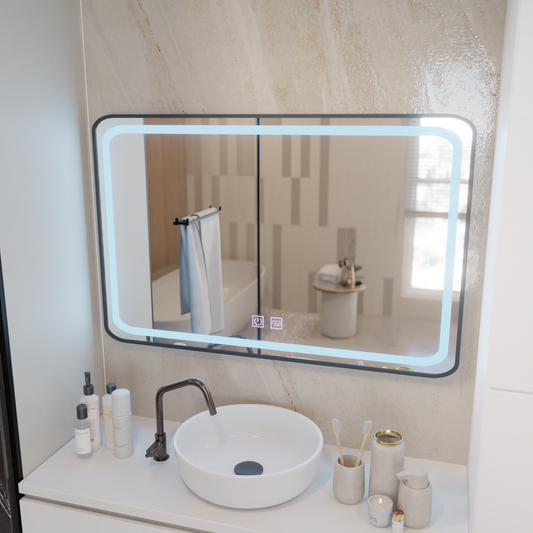 Oglinda LED Rectangulara 100x65cm – Edge LUMINOUS Touch Sistem Dezaburire, Rama Neagra