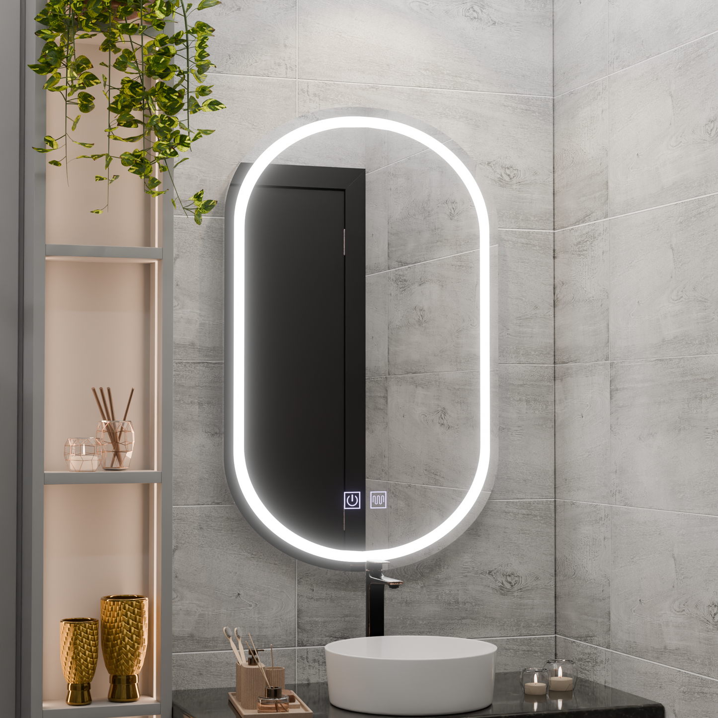 Oglinda LED Ovala 50x80, Velara Touch, Sistem Dezaburire, Dimabila