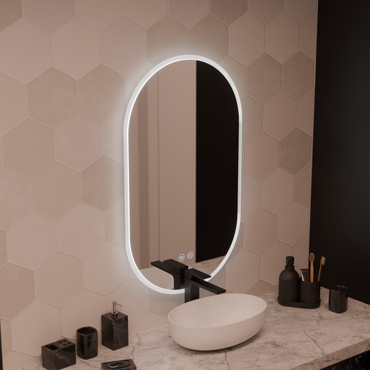 Oglinda LED Ovala 50x80cm, Llexort Touch, Sistem Dezaburire, Dimabila