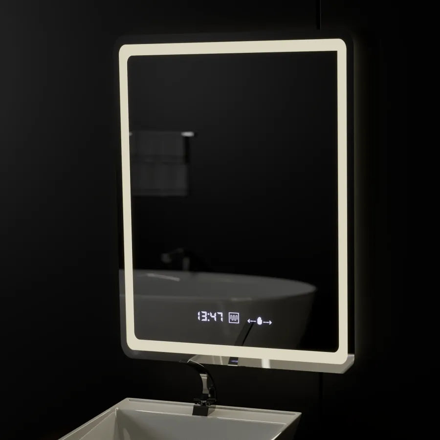 Oglinda LED Rectangulara, 60x80cm, Wizz Senzor MotionGlow Marcello, Sistem Dezaburire, Ceas & Termometru, Dimabila
