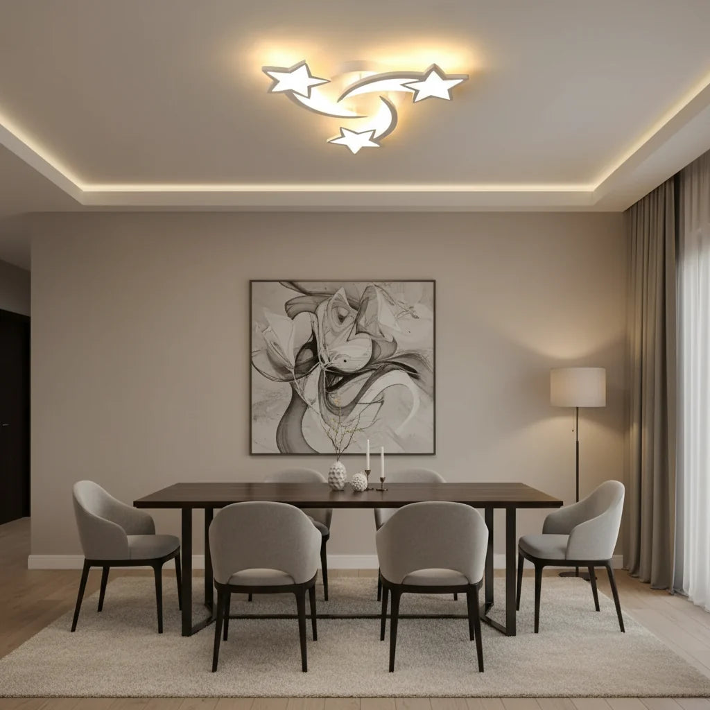 Lustra LED cu telecomanda IPOMOEA 51W, 3 Stele, lumina Rece/Calda/Neutra, Dimabila, Alb Lustre LED cu Telecomanda Default Title Alessandro Design