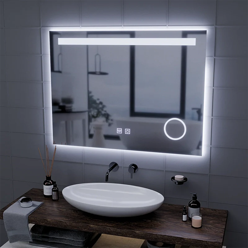 Oglinda LED Rectangulara, 80x60cm, Piano Touch, Sistem Dezaburire, Dimabila, Lumina Rece 6000K