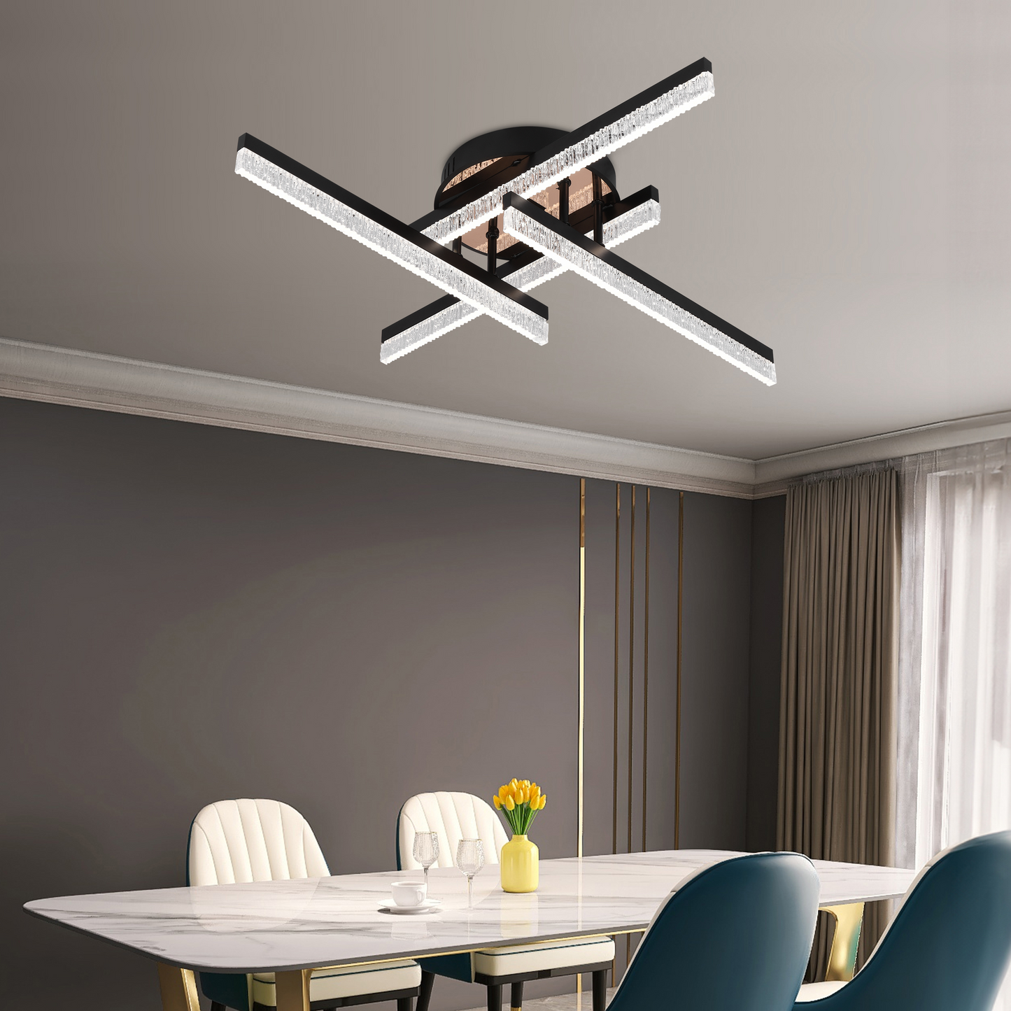 Lustra LED cu Telecomanda LT179/4BK, 34W, 4 Elemente, Lumina Rece/Clada/Neutra, Dimabila, Negru Lustre LED cu Telecomanda Default Title Alessandro Design