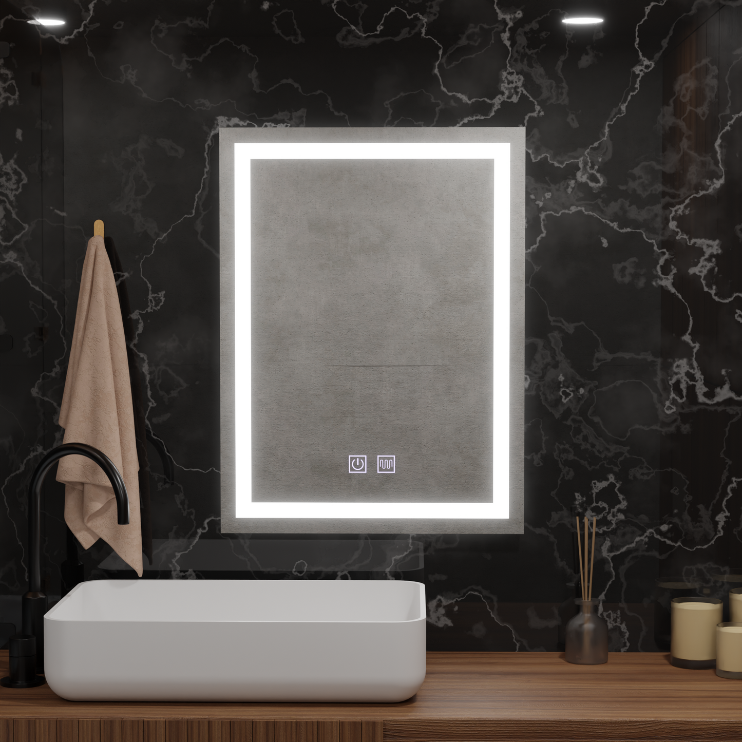 Oglinda LED Rectangulara, 45x60cm, RADIANTE Touch, Sistem Dezaburire, Dimabila