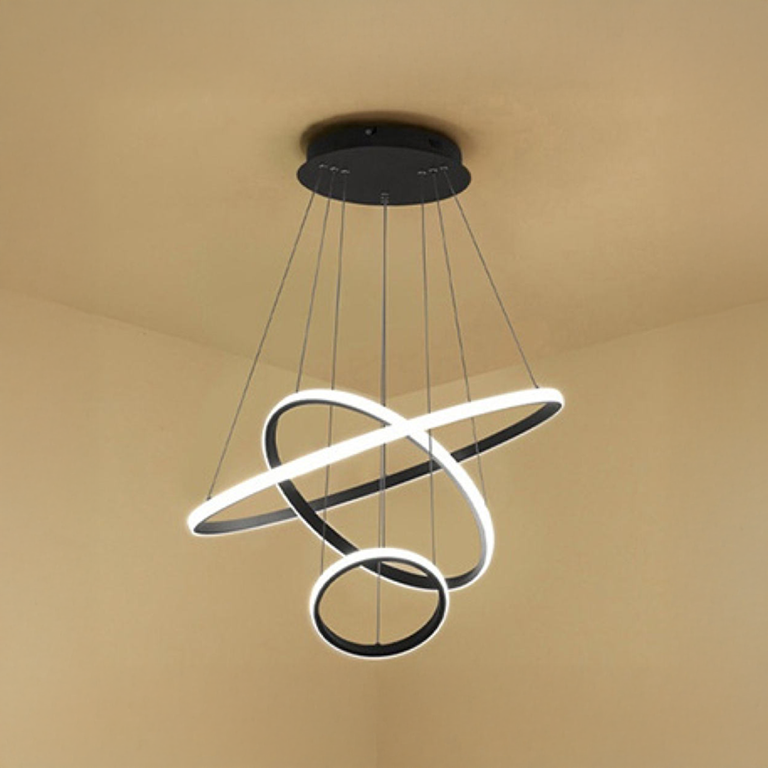 Lustra LED suspendata RICCI 81W, 3 Cercuri, lumina Rece/Calda/Neutra, Negru, Inaltime Reglabila Lustre Moderne Default Title Alessandro Design