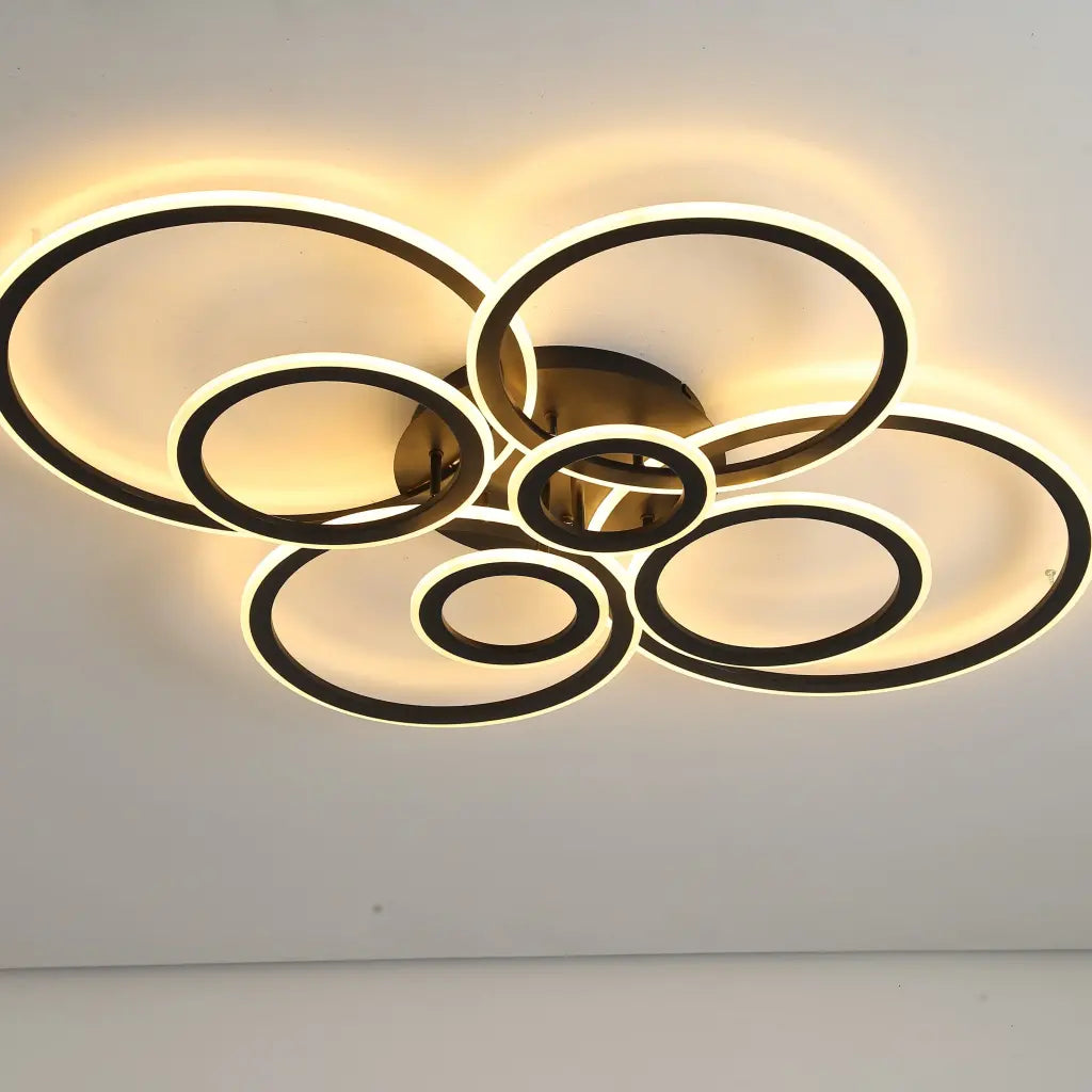Lustra LED cu telecomanda BETTY 130W, 8 Cercuri, lumina Rece/Calda/Neutra, Dimabila, Negru