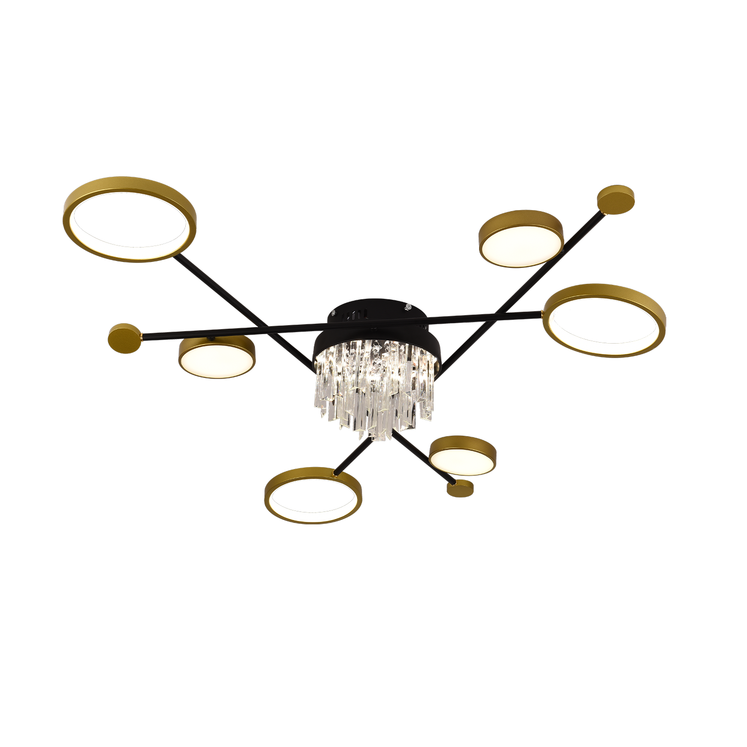 Lustra LED cu telecomanda si cristal GUIDA 38W, 6 Elemente, lumina Rece/Calda/Neutra, Dimabila, Negru Auriu Lustre LED cu Telecomanda Default Title Alessandro Design