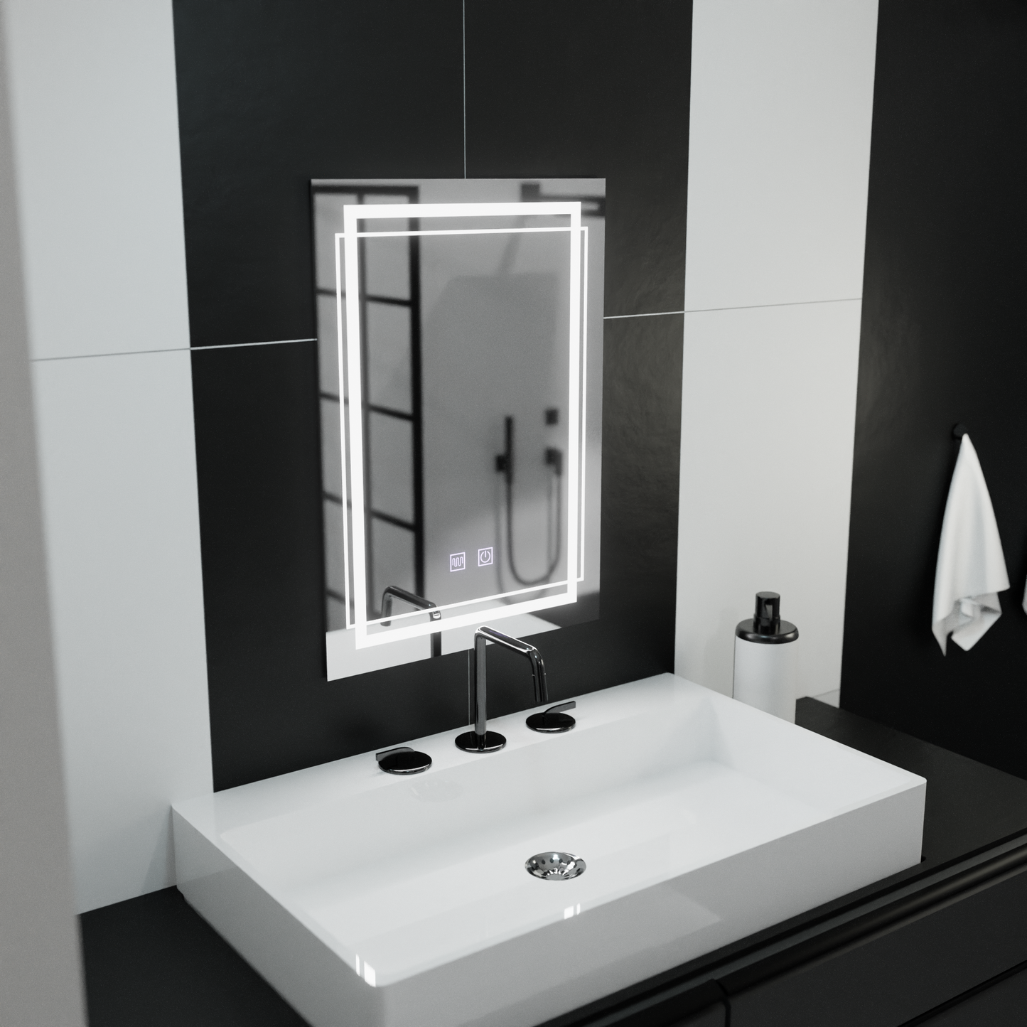 Oglinda LED Rectangulara, 50x70cm,  Koven Touch, Sistem Dezaburire,Dimabila