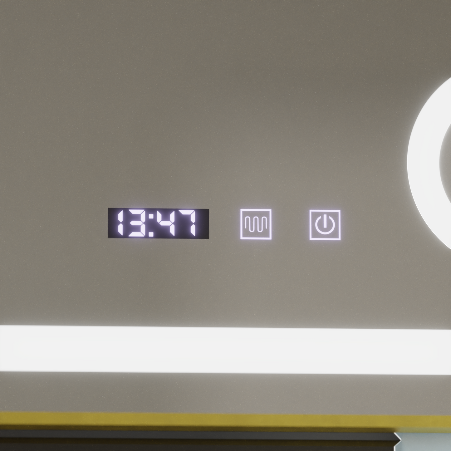 Oglinda LED Touch CLARUS Sistem Dezaburire, Ceas si Temperatura 80x60 cm Rama Auriu Brushed Lupa Cosmetica