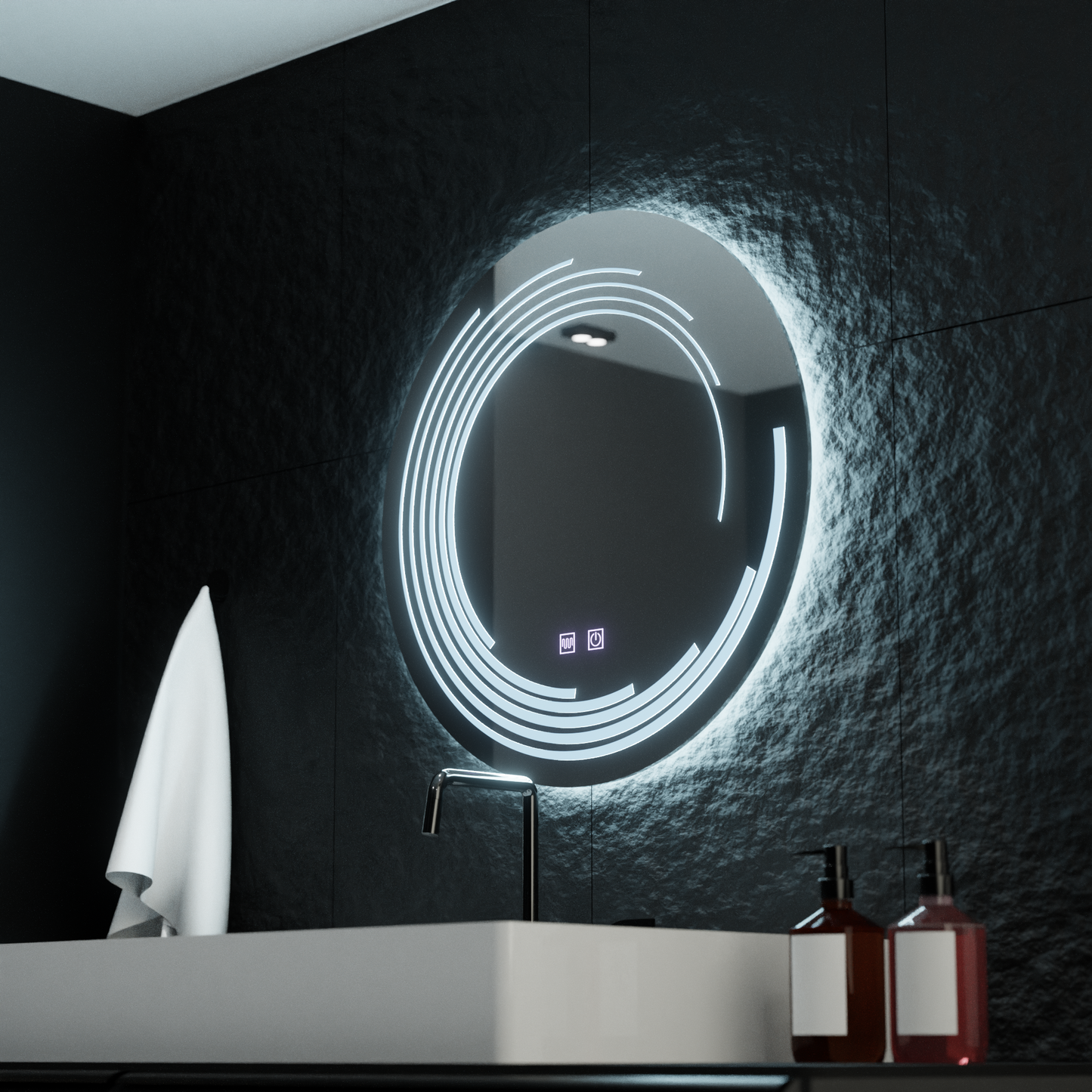 Oglinda LED Rotunda 70cm Lira Touch Sistem Dezaburire Dimabila
