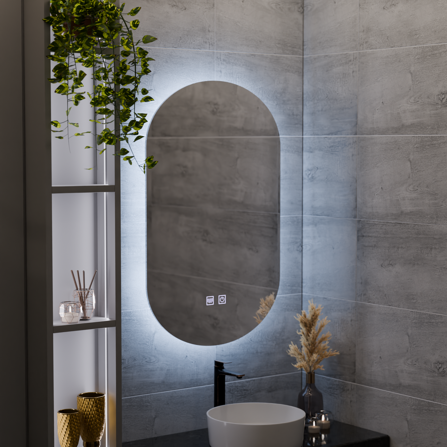 Oglinda LED Ovala, 50X80cm, E14S/50X80, Touch, Sistem Dezaburire