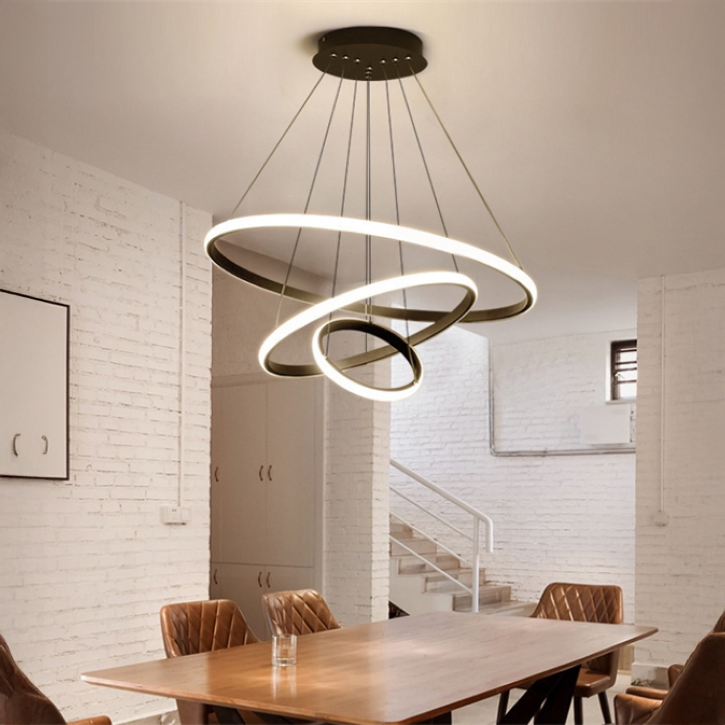 Lustra LED suspendata RICCI 81W, 3 Cercuri, lumina Rece/Calda/Neutra, Negru, Inaltime Reglabila Lustre Moderne Default Title Alessandro Design