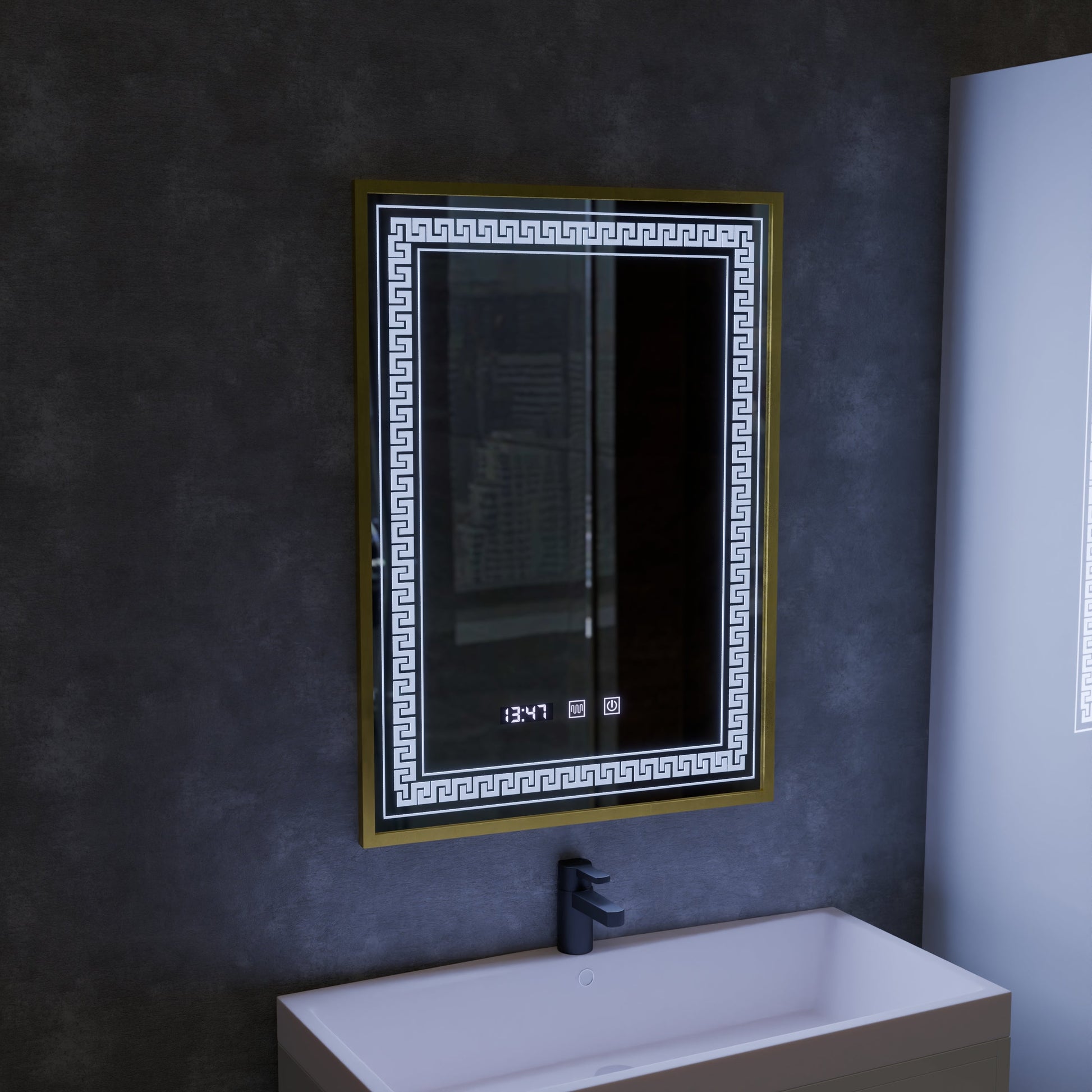 Oglinda LED Touch Bruno Sistem Dezaburire, Ceas si Temperatura 60x80 cm Rama Auriu Brushed, S84/60X80 Oglinzi Korman S Default Title Alessandro Design