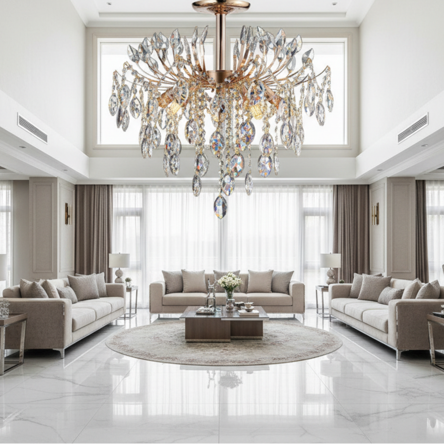 Candelabru Cristal PALERMO Eleganza 5xE14, Diametru 50cm, Auriu