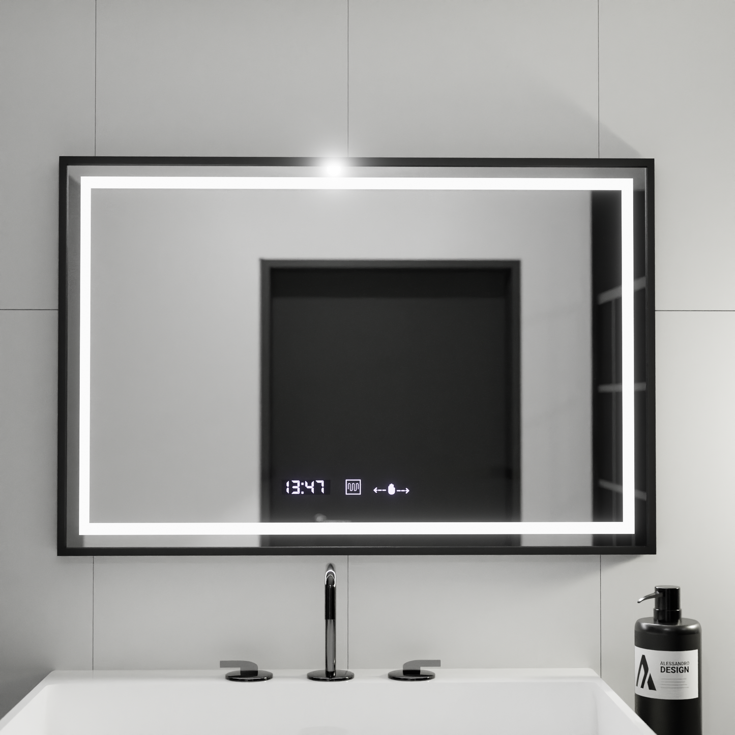 Oglinda LED Rectangulara, 100x80cm, Verite Majeste Noir MotionGlow Marcello, Sistem Dezaburire, Ceas & Termometru, Dimabila Oglinzi Marcello Default Title Alessandro Design