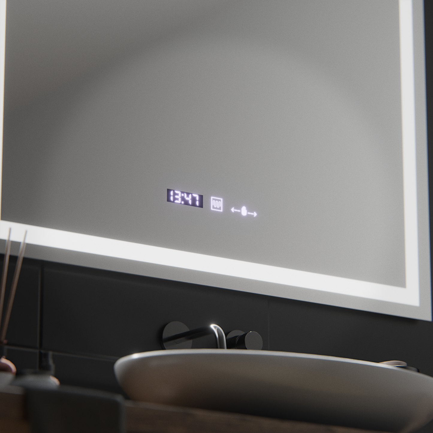 Oglinda LED Rectangulara, 100x75cm, Verite MotionGlow Marcello, Sistem Dezaburire, Ceas & Termometru, Dimabila