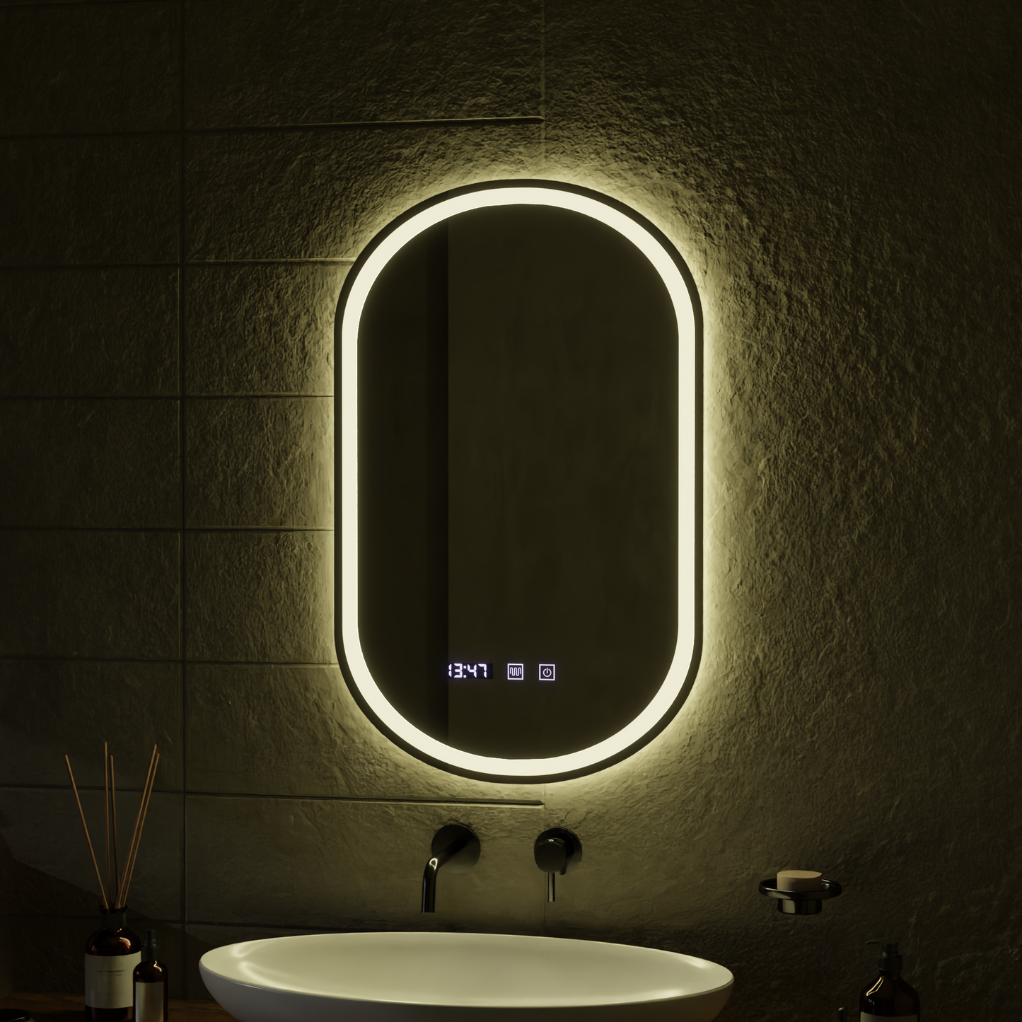 Oglinda LED Touch ONIRA Sistem Dezaburire, Ceas si Temperatura 50x80 cm Oglinzi Korman S Default Title Alessandro Design