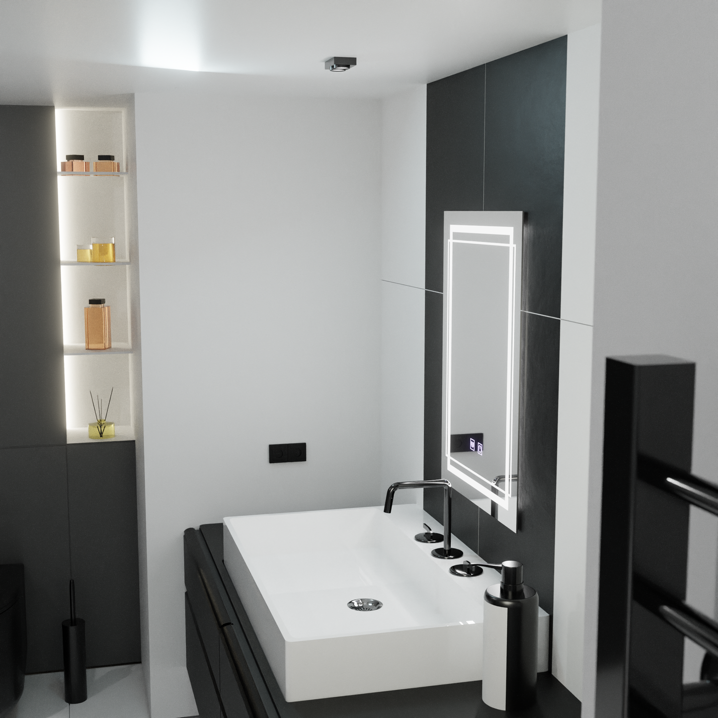 Oglinda LED Rectangulara, 50x70cm,  Koven Touch, Sistem Dezaburire,Dimabila