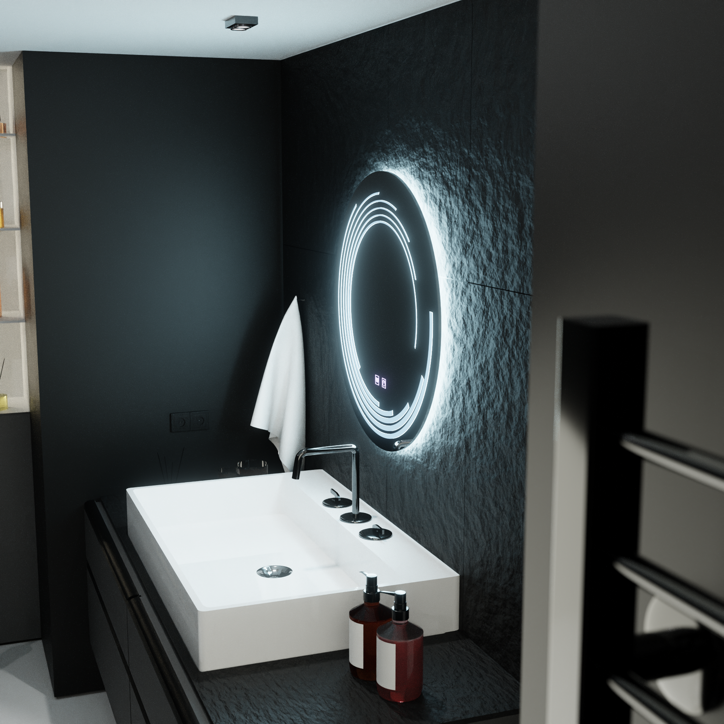 Oglinda LED Rotunda, 60cm, Lira Touch, Sistem Dezaburire, Dimabila