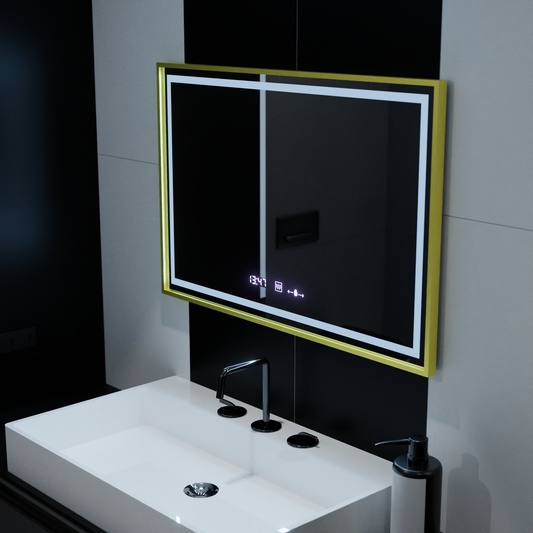 Oglinda LED Rectangulara, 100x65cm, Verite Royale Gold Motion Glow Marcello, Sistem Dezaburire, Ceas & Termometru, Dimabila Oglinzi Marcello Default Title Alessandro Design