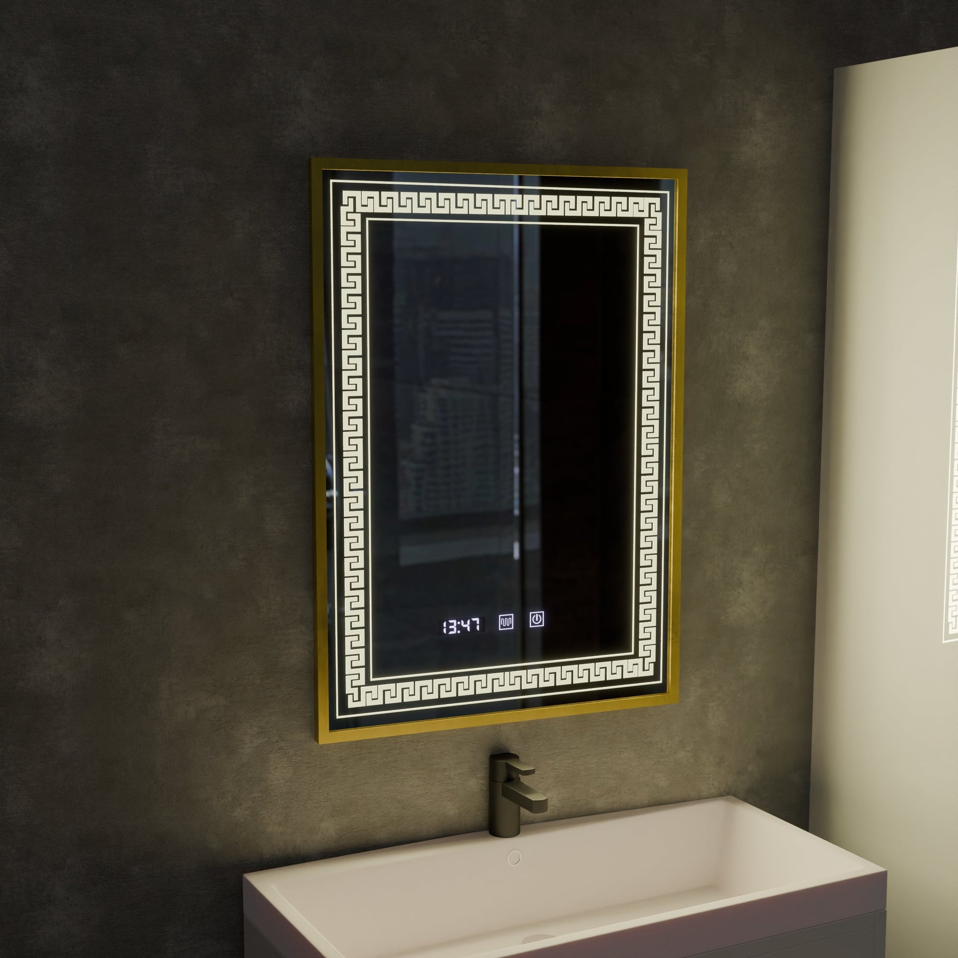 Oglinda LED Touch Bruno Sistem Dezaburire, Ceas si Temperatura 60x80 cm Rama Auriu Brushed, S84/60X80 Oglinzi Korman S Default Title Alessandro Design