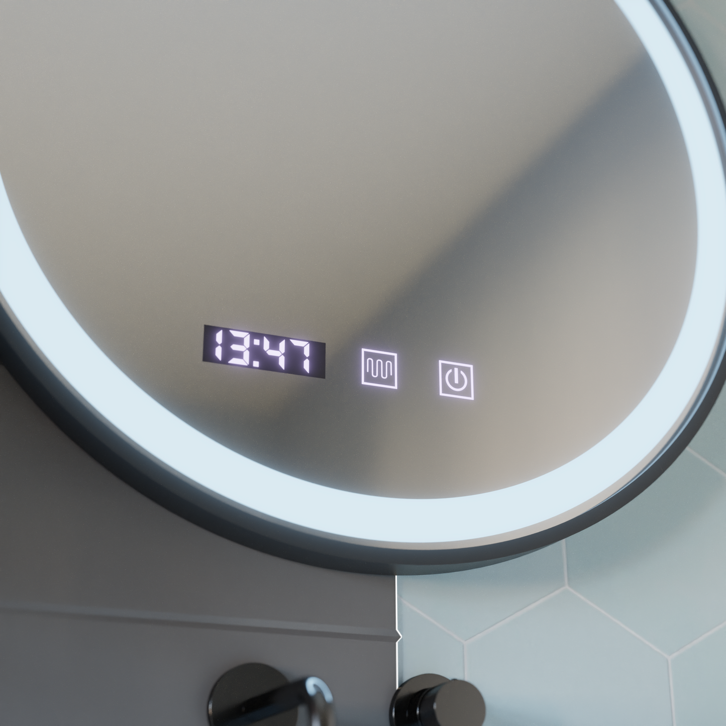Oglinda LED Touch NOVARA Sistem Dezaburire, Ceas si Temperatura 80 cm Rama Negru Brushed Oglinzi Korman S Default Title Alessandro Design