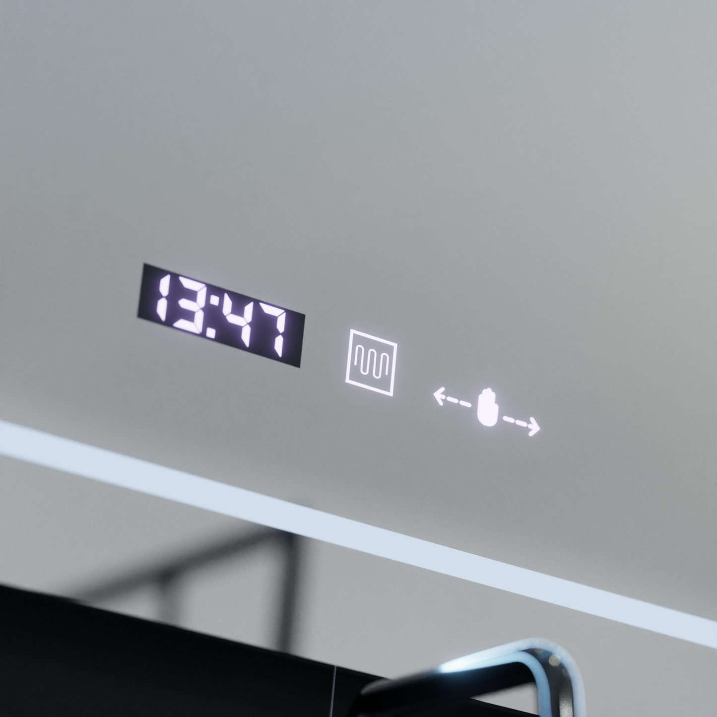 Oglinda LED Rectangulara, 80x60cm, Stile MotionGlow Marcello, Sistem Dezaburire, Ceas & Termometru, Lupa Cosmetica, Dimabila