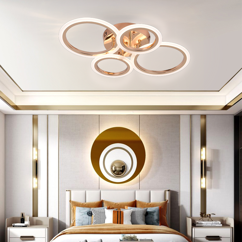 Lustra LED cu telecomanda  BETTY 43W, 4 Cercuri, lumina Rece/Calda/Neutra, Dimabila, Auriu Lucios