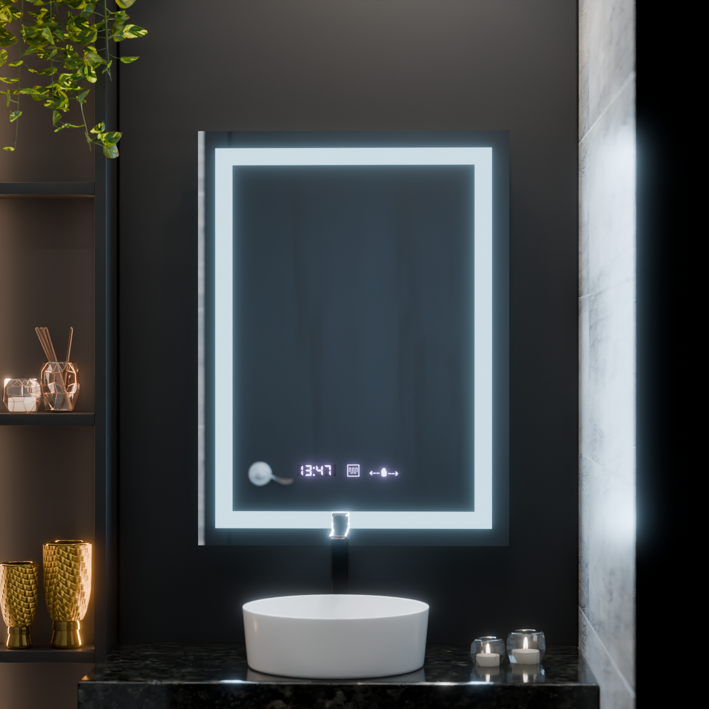 Oglinda LED Rectangulara, 75x90cm, Verite MotionGlow Marcello, Sistem Dezaburire, Ceas & Termometru, Dimabila