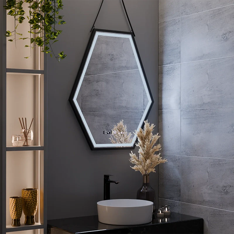 Oglinda LED Rectangulara, 55x70cm, Senzor MotionGlow Marcello, Sistem Dezaburire, Ceas & Termometru, Dimabila