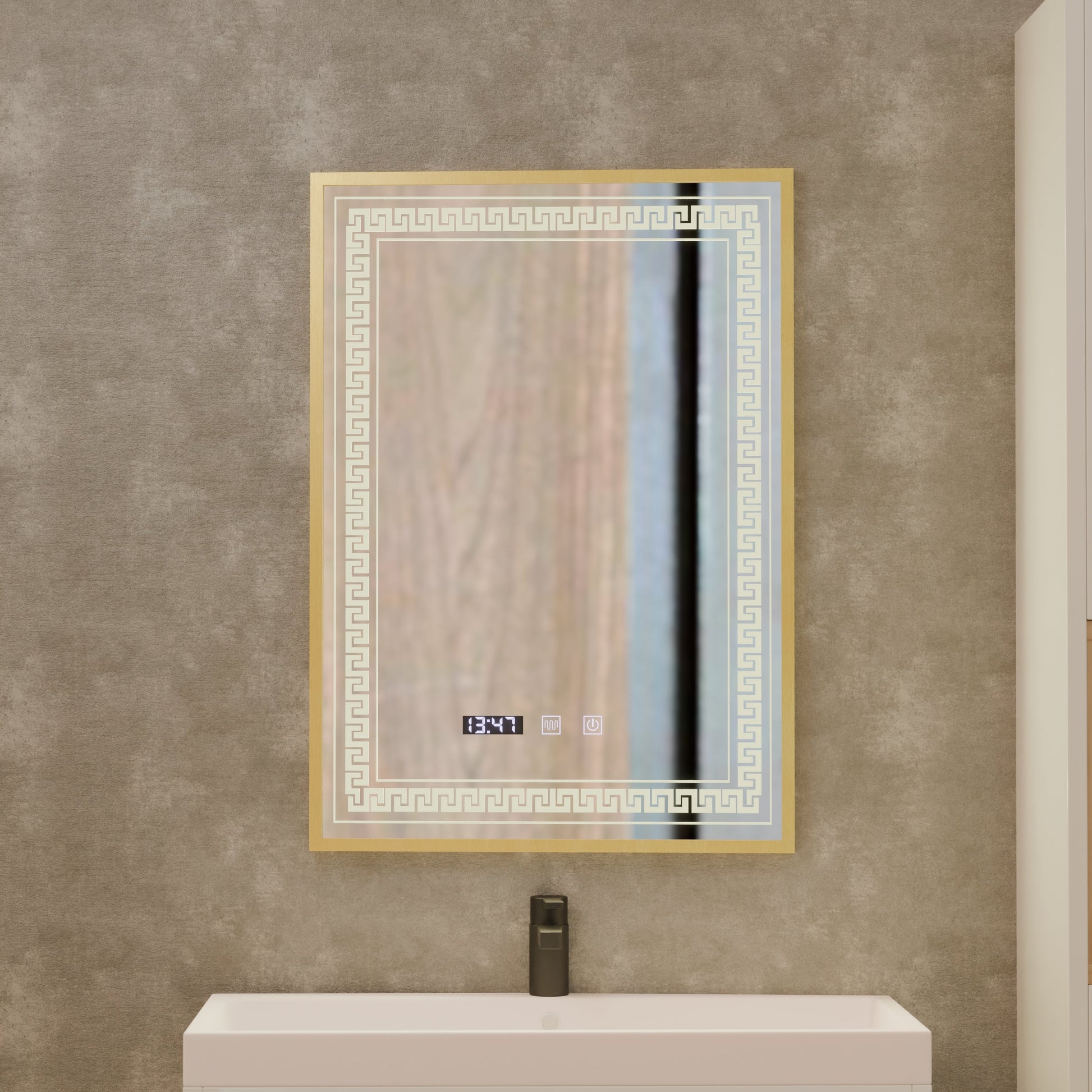 Oglinda LED Touch Bruno Sistem Dezaburire, Ceas si Temperatura 60x80 cm Rama Auriu Brushed, S84/60X80 Oglinzi Korman S Default Title Alessandro Design