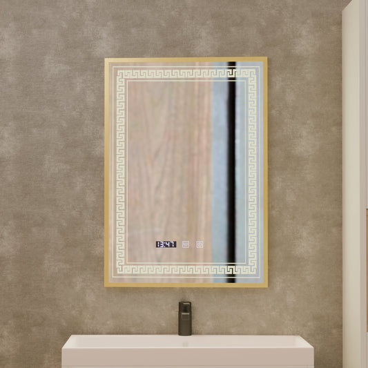 Oglinda LED Touch Bruno Sistem Dezaburire, Ceas si Temperatura 60x80 cm Rama Auriu Brushed, S84/60X80 Oglinzi Korman S Default Title Alessandro Design