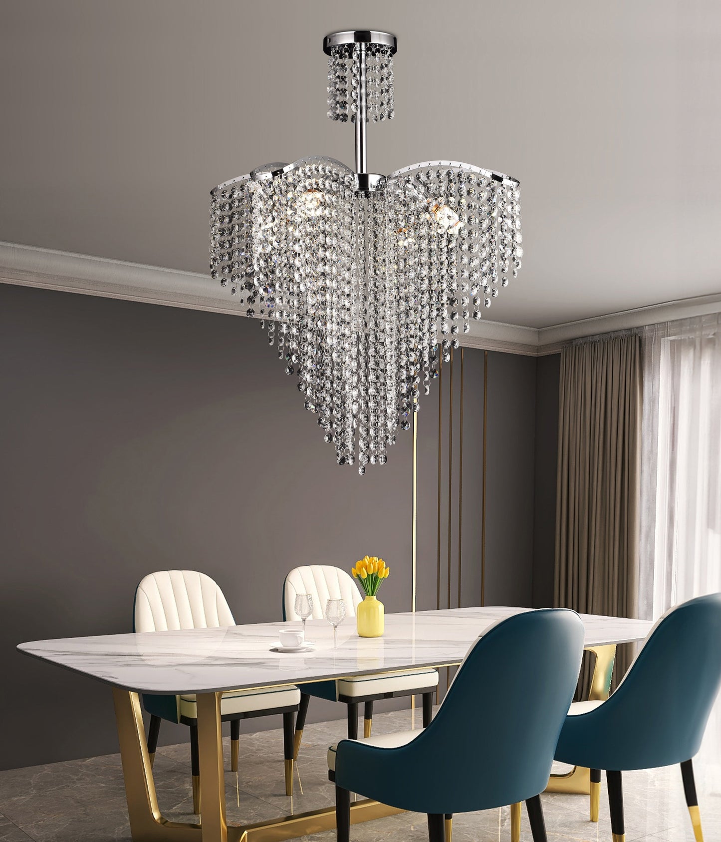 Candelabru Cristal Ander 4xE14 Diametru 45cm Crom