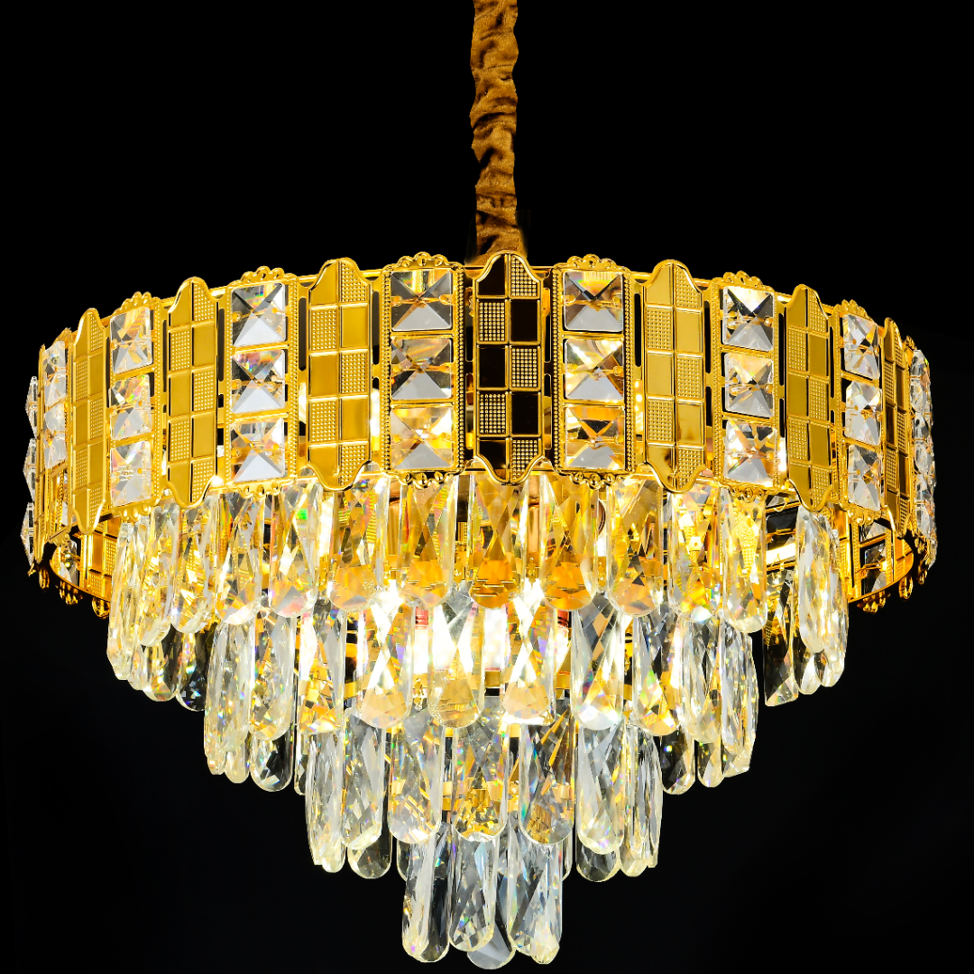 Candelabru Cristal CATHERINE Petito 3xE14, Diametru 30cm, Auriu Lucios, Inaltime Reglabila Candelabre Cristal Default Title Alessandro Design