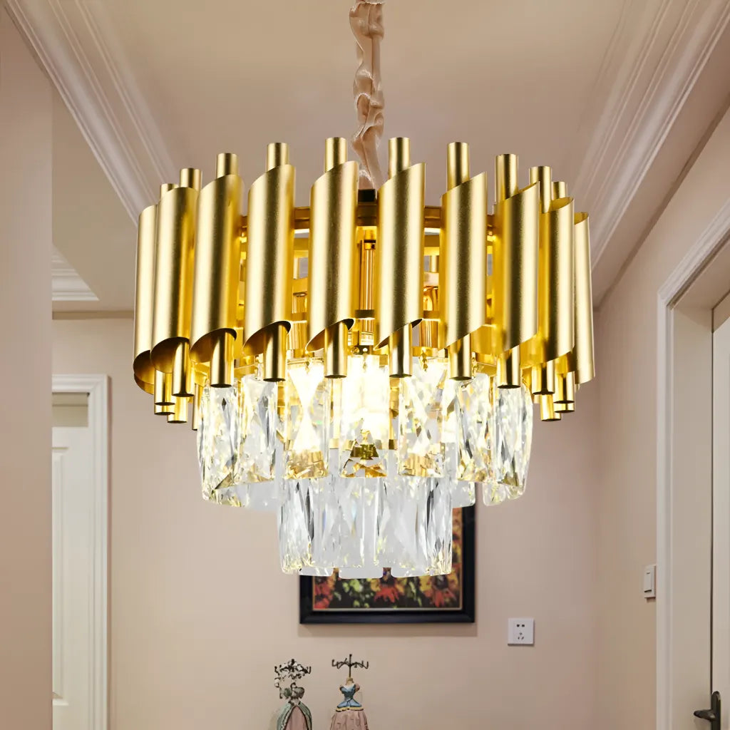 Candelabru Cristal VERSAILLES Petito 3xE14, Diametru 30cm, Auriu, Inaltime Reglabila, Metal si Cristal