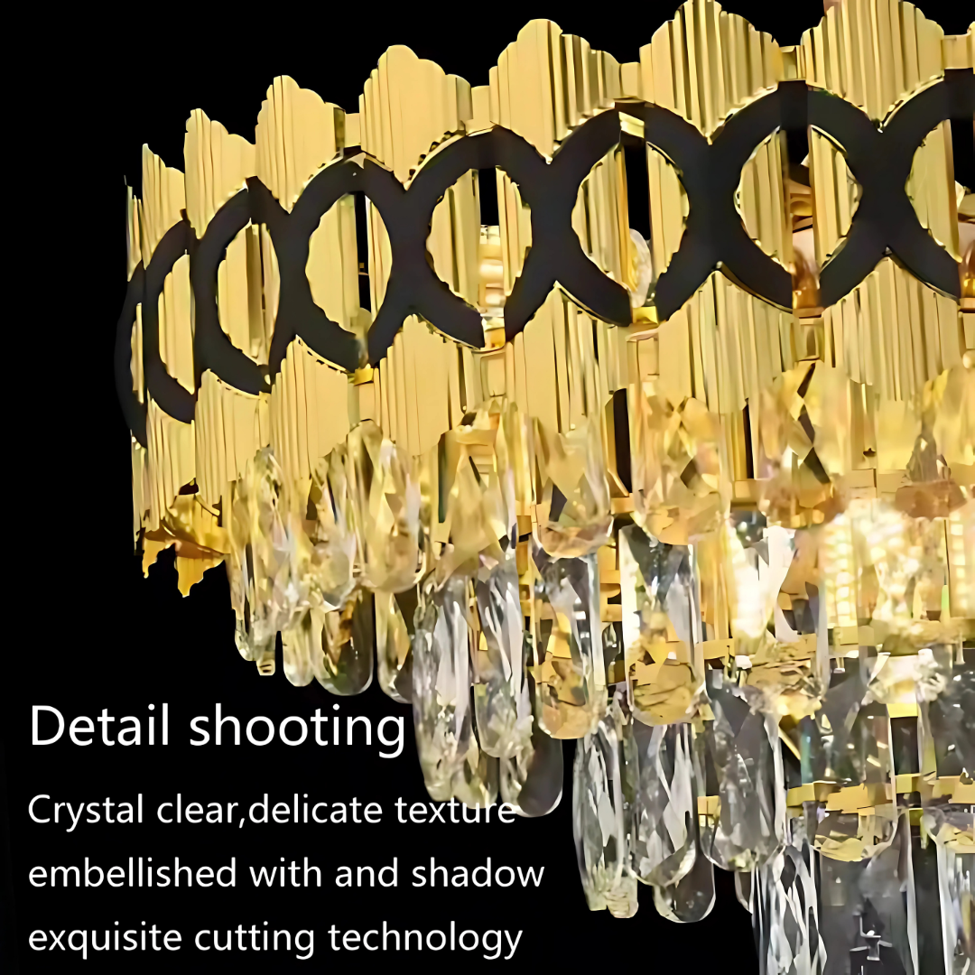 Candelabru Cristal PIERREFONDS Nobile 6xE14, Diametru 40cm, Auriu Lucios, Inaltime Reglabila