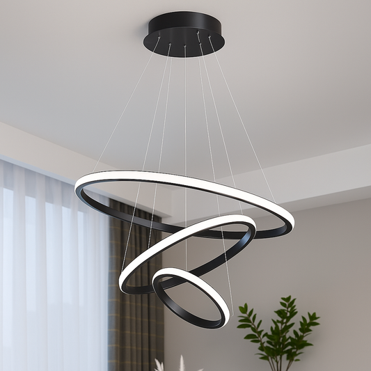 Lustra LED suspendata RICCI 81W, 3 Cercuri, lumina Rece/Calda/Neutra, Negru, Inaltime Reglabila Lustre Moderne Default Title Alessandro Design