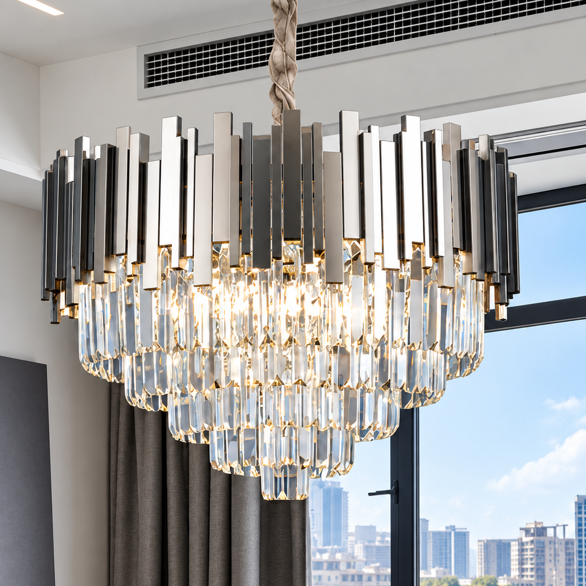 Candelabru Cristal BLOIS Magno, 8x E14, Diametru 60cm, Crom Lucios, Inaltime Reglabila