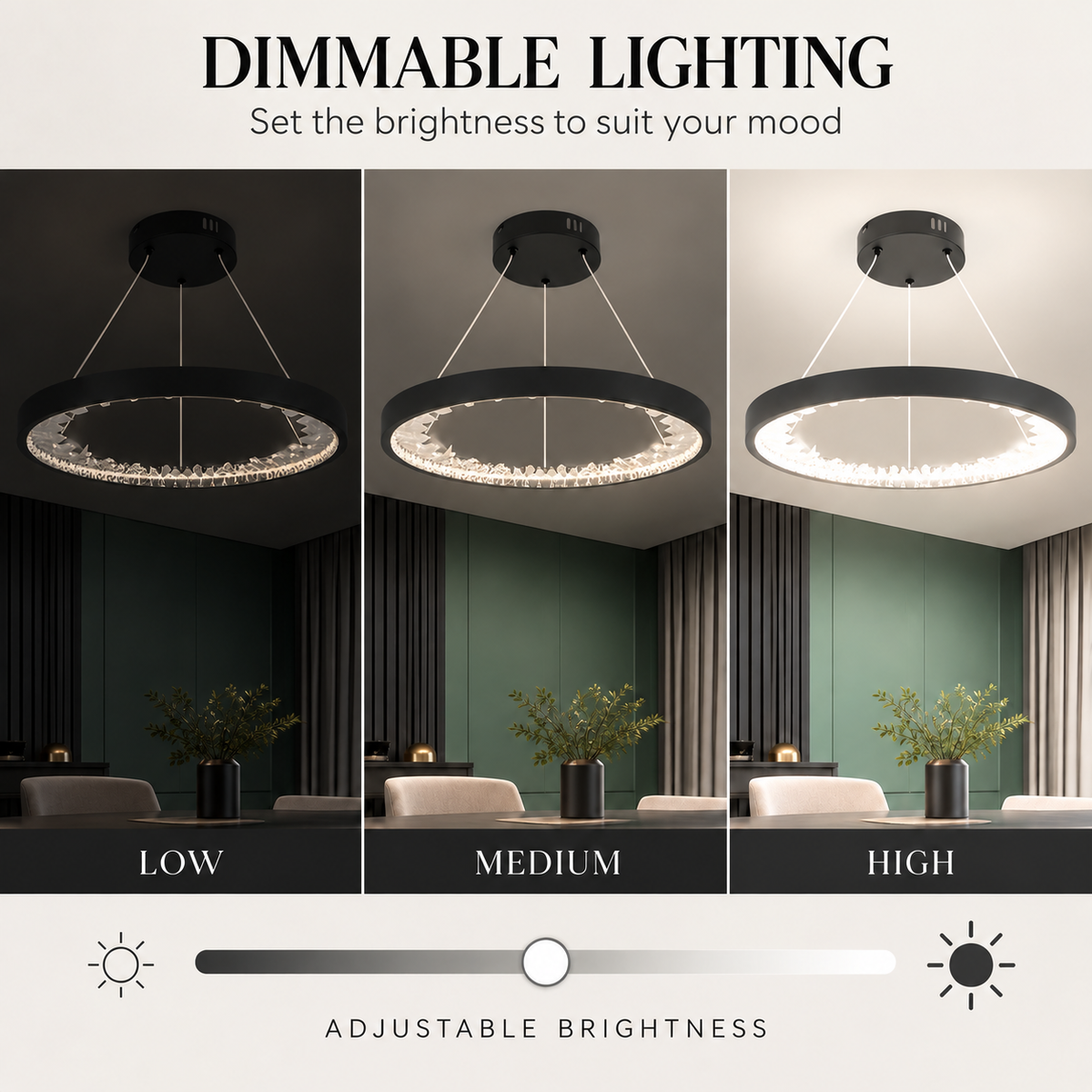 Lustra LED suspendata cu telecomanda, 28W, 1 Cerc, lumina Rece/Calda/Neutra, Dimabila, Negru, Inaltime Reglabila