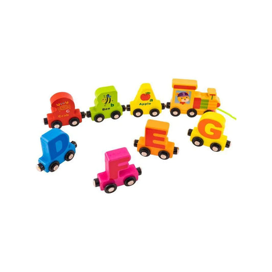 Joc Educativ tip Trenul Magnetic cu Litere si Animalute Multicolore, 27 Piese, Lemn