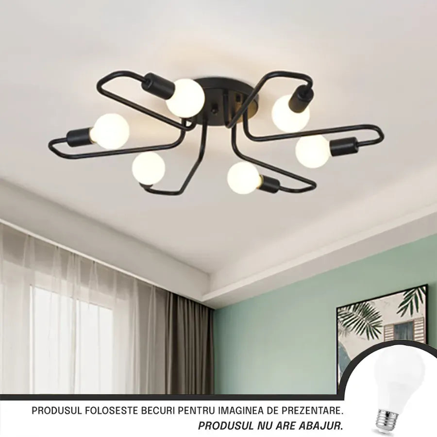 Lustra MODERNIST Hexa 6, 6x E27, Negru, Design Modern Lustre Industrial Default Title Alessandro Design